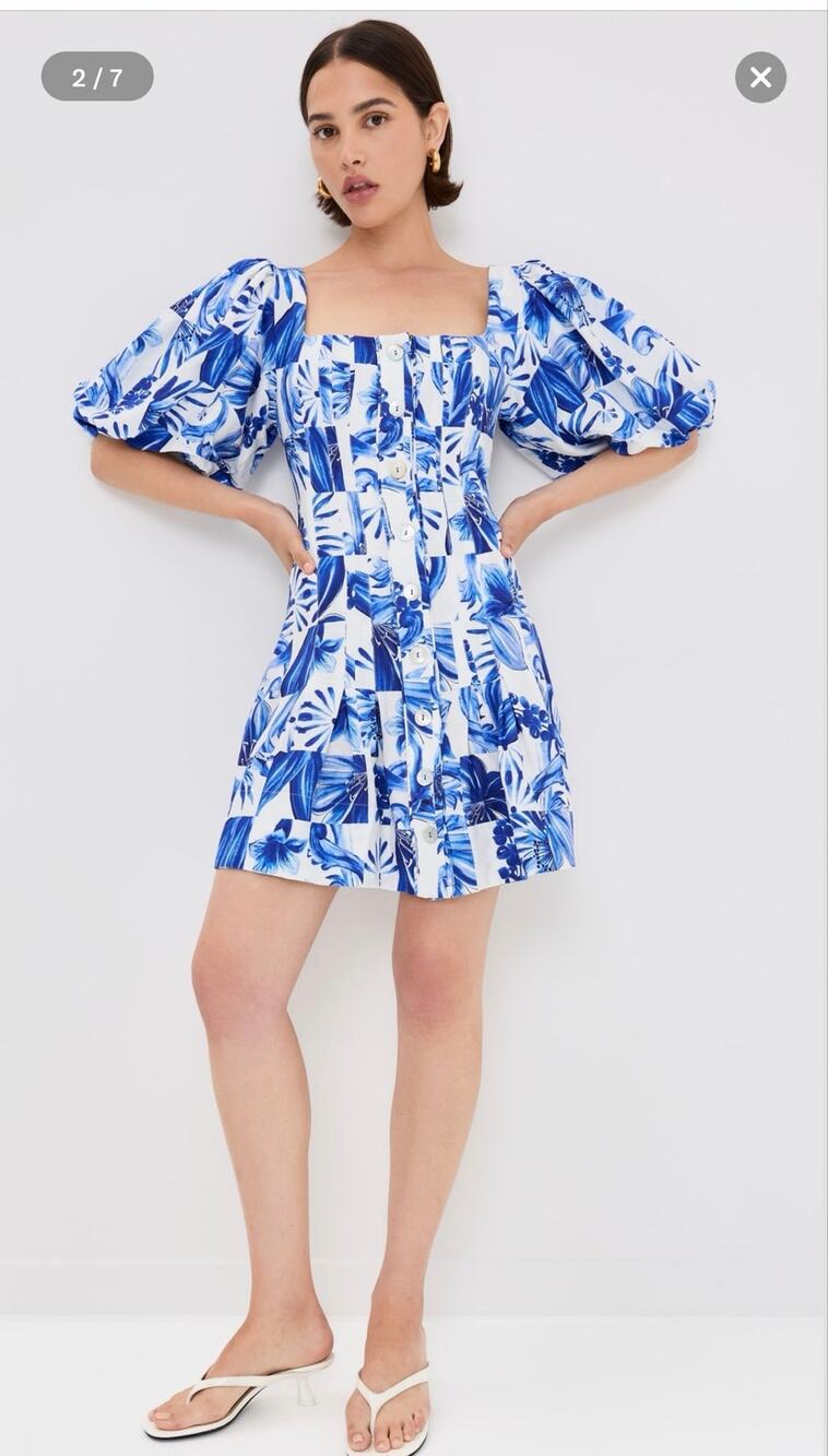FARM Rio Women's XS Off-White Blue Garden Tiles Plaid Mini Dress SOLD OUT - Picture 1 of 9